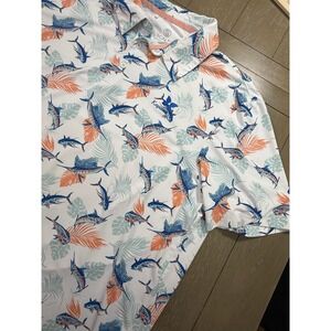 Kapalua Golf Scales Polo Shirt Men XL White Tropical Fish Print Performance Golf